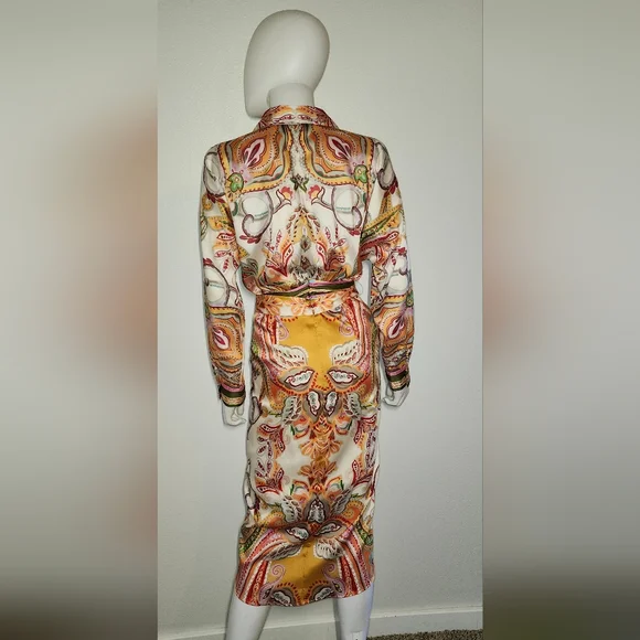 Antonio Melani Roxanne Paisley Midi Shirt Dress Tie Waist Ruching Sz 2 - Picture 2 of 12